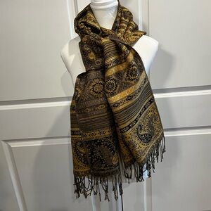 EUC Brocade Scarf/Shawl in Yellow & Black - 27 x 68